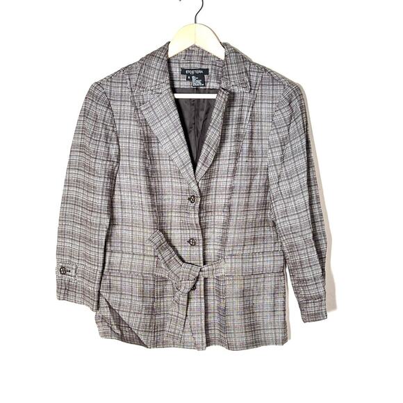 Etcetera 100% silk brown plaid blazer suit jacket size 8 B183 - Picture 1 of 4